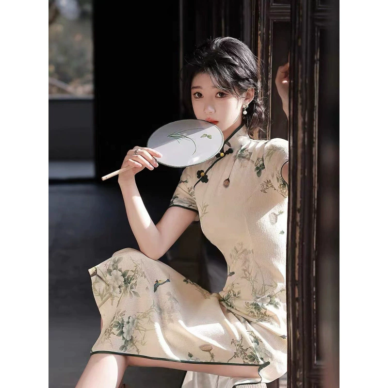 Средней длины Xia Xin в китайском стиле, улучшенный элегантный Cheongsam, новый летний стиль для молодых девушек, тонкий длинный