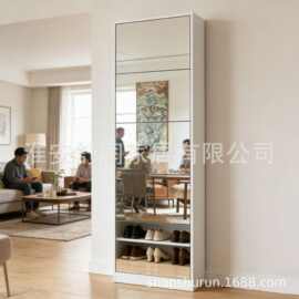 来图定制多功能白色镜面超薄翻斗式鞋柜门厅落地收纳柜全身镜鞋柜
