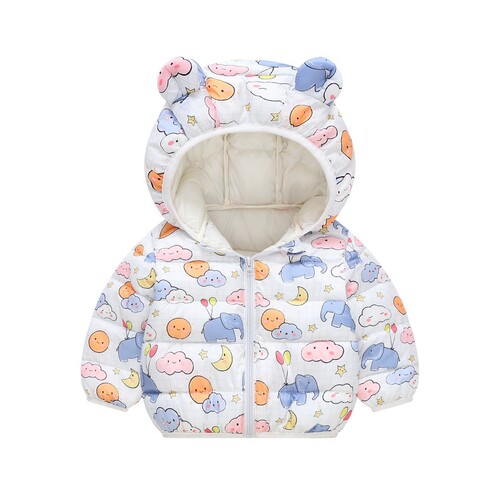2025 New Autumn/Winter Baby Boys' and Girls' Hooded Ear Print Cotton Jacket for Toddlers Lightweight Baby Outerwear
