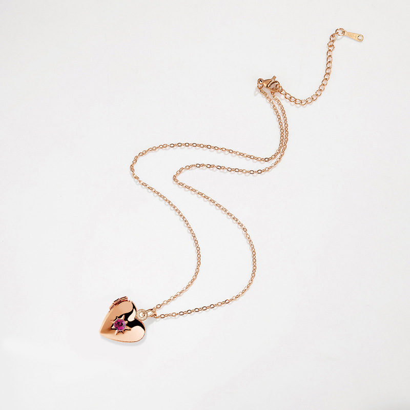 Titanium Steel, Copper Material Titanium Steel Copper 18K Gold Plated Rose Gold Plated White Gold Plated Plating Inlay Heart Shape Rhinestones Locket Necklace