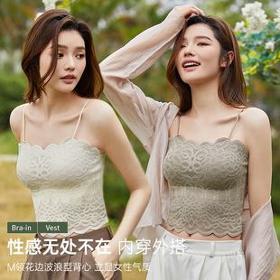 French Style Sexy Lace Camisole Semi-fixed Belt Chest Pad Inner Wearing Outer Wearing Breast Wrapping Tube Top Traceless Underwear