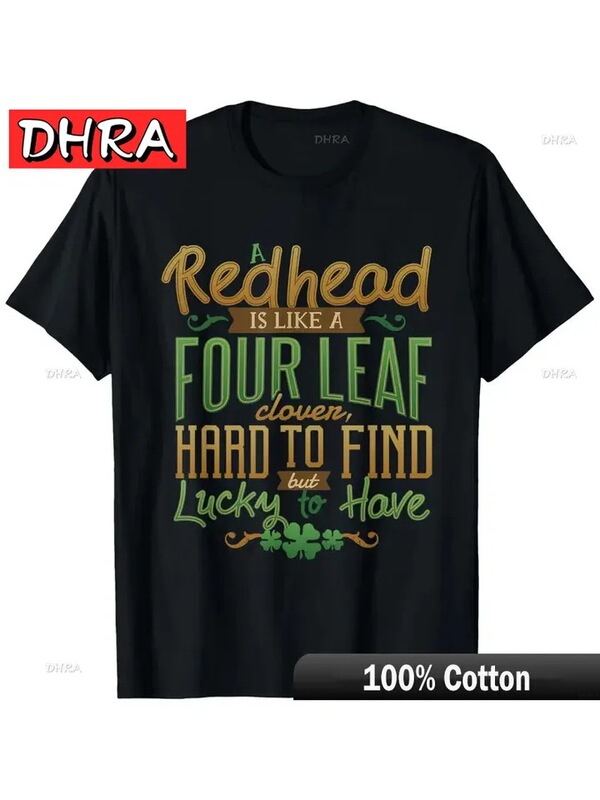 Lucky Red-Haired St. Patrick's Day Green Irish Clover T-Shirt for Men and Women Can Be Worn Casually