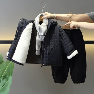 男童冬装套装2025新款韩版帅气加绒加厚棉服三件套宝宝冬季衣服潮