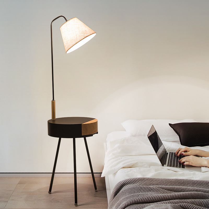 Bedside Table Lamp Integrated Floor Lamp Living Room Coffee Table with Storage Rack Simple Modern Vertical Bedside Floor Lamp