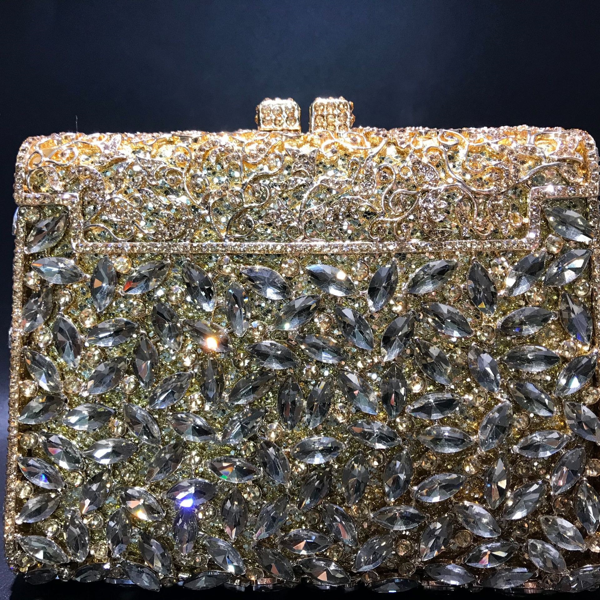 Caxi Li [diamond] bolsas de cena de moda de lujo de Europa y América con diamantes bolsas de noche de piedra cuadrada bolsas de diamantes de oro duro