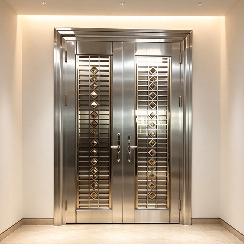 304 stainless steel double-opening mother-and-child door for home use in rural self-built houses and villas, entrance anti-theft door with Roman column design