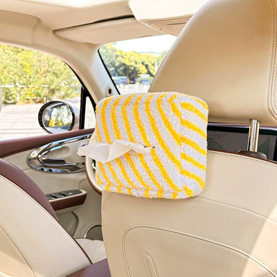New Car Tissue Box, Simple Multi-Functional Hanging Tissue Box, Creative Tissue Hanging Bag, Car Interior Supplies (Car tissue box/set) - moon-velvet-striped-tissue-box-yellow-twill
