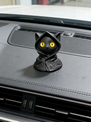 Super Cute Cat Car Car ornaments - 8x6-yellow-eyed-little-black-cat-car-ornament-in-the-dark-night