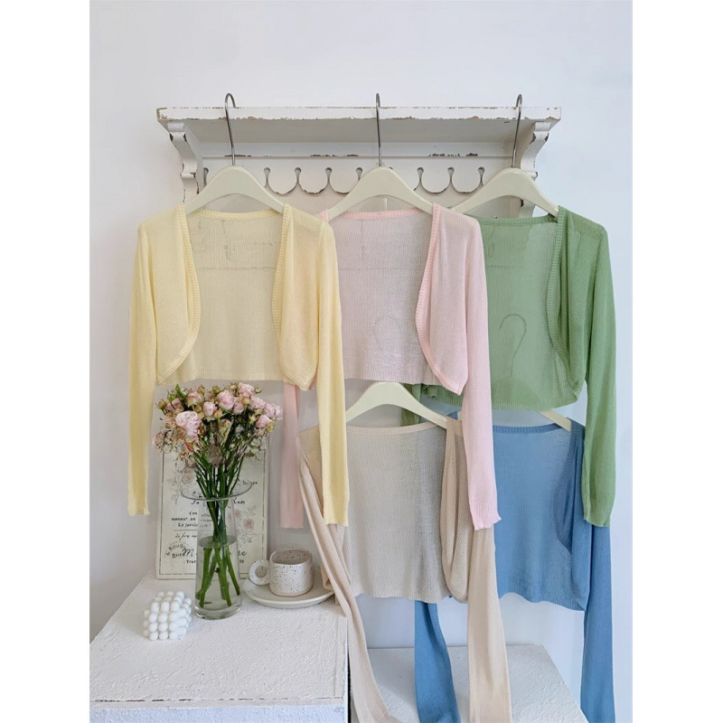 夏冰丝防晒针织开衫女短款坎肩短款连衣裙外搭空调罩衫长袖小披肩