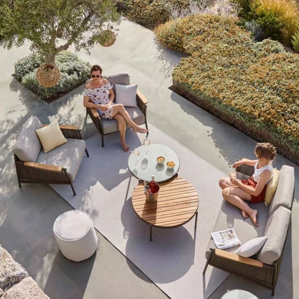 Sofá de caña al aire libre a prueba de agua y protección solar patio al aire libre ocio balcón sofá combinación de caña silla muebles de jardín