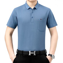 诚招代理桑蚕丝男士T恤2023夏时尚翻领男式上衣休闲免烫男装体恤