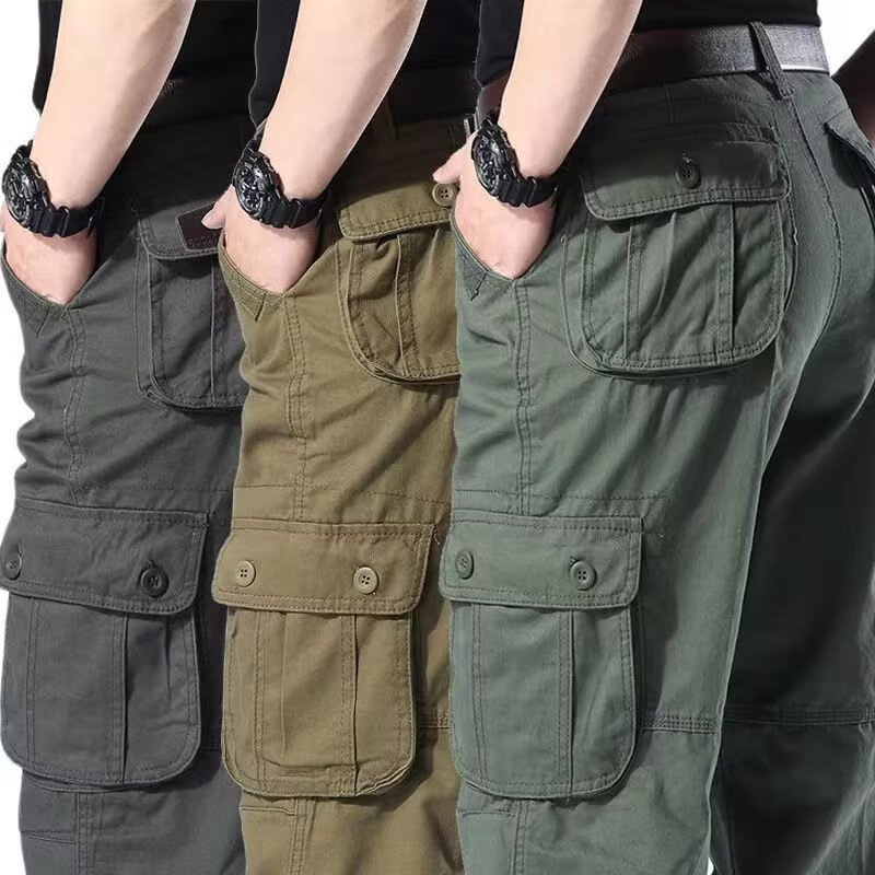 Casual Workwear Cotton-Feel Four-Season Micro-Elastic Trousers for Men, Loose and Popular Sports Work Wear-Resistant Dad Workwear Trousers