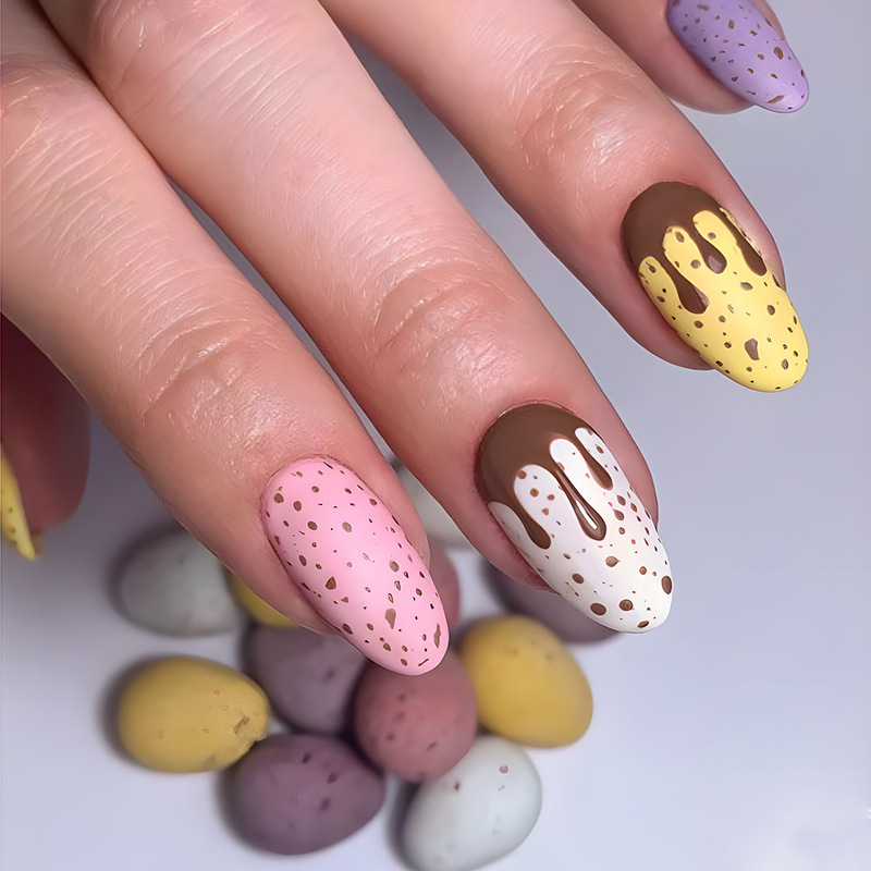 Wearable nail sticker European and American hot selling Easter color eggshell pattern fake nail patch press on nails Wearable nail sticker European and American hot selling Easter color eggshell pattern fake nail patch press on nails