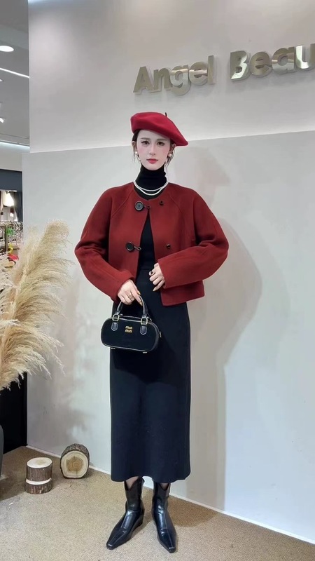 ハイエンド2024秋冬新作両面カシミヤコート女性ファッションショートコート超細いウールラシャコート|undefined