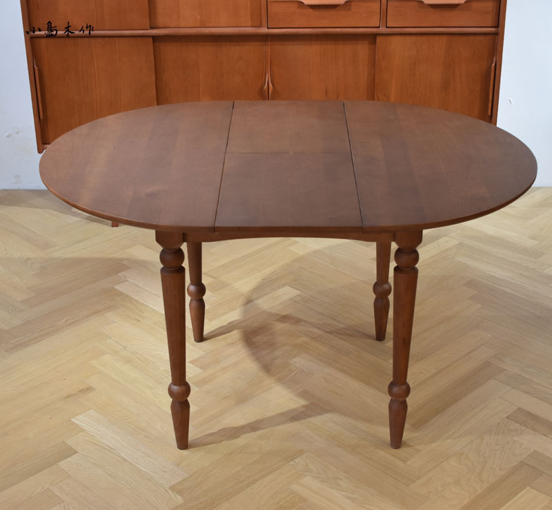 Real shot Danish medieval style MCM furniture round folding dining table cherry wood