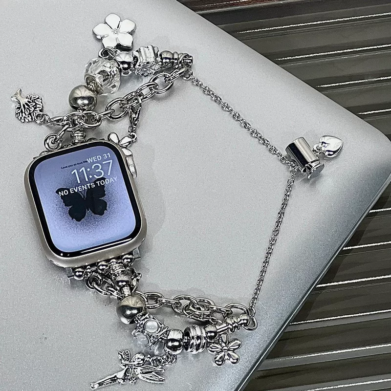 Подходит для Apple Watch 10 поколения, двойной цепочный браслет с бусинами-эльфом, ремешок для часов S9876 поколения