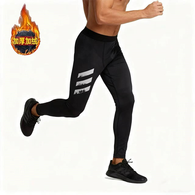 Fleece-Lined High-Elastic Black Waist Cropped Pants and Bodysuit Set for Track and Field Training, Breathable Fitness Quick-Dry Sports Leggings for Men