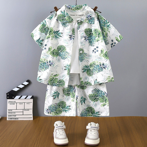 Children's Shirt Set Summer 2025 Boy's Casual Short Sleeve Shorts Hong Kong Style Clothes Summer Outfit Children's Clothing