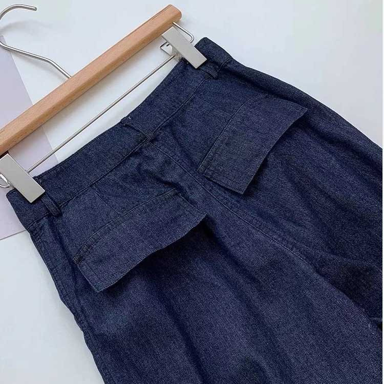 Quần ống rộng vải lanh cotton Yamamoto cạp cao kiểu harem mùa hè 2025 — Màu xanh đậm