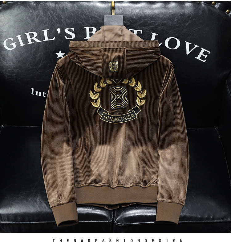 boy Europe Station 2023 Autumn Winter New Velvet Embroidered Men's Hooded Jacket Plus Size Trendy Casual Coat Top_viptrois.com
