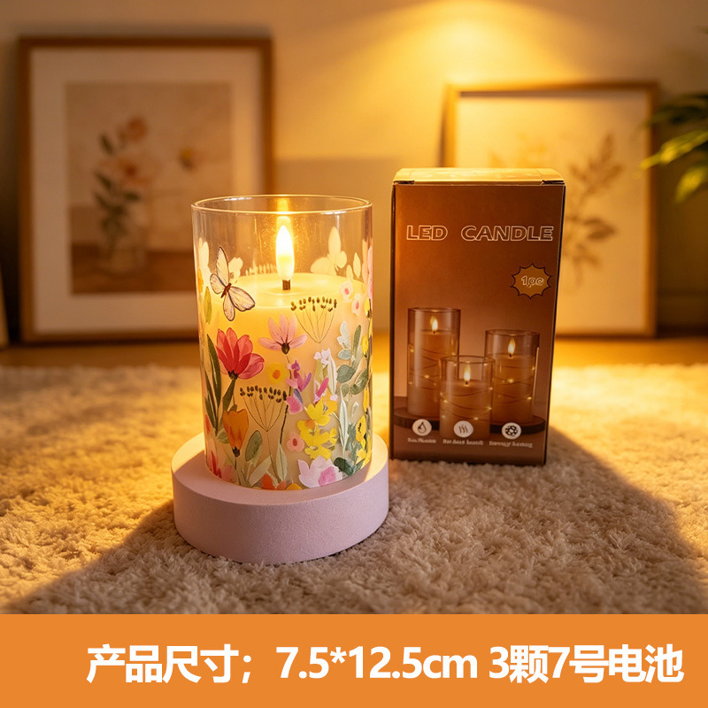 Acrílico personalizado LED simulación vela electrónica cumpleaños propuesta de compromiso decoración romántica atmósfera floral lámpara de aluminio