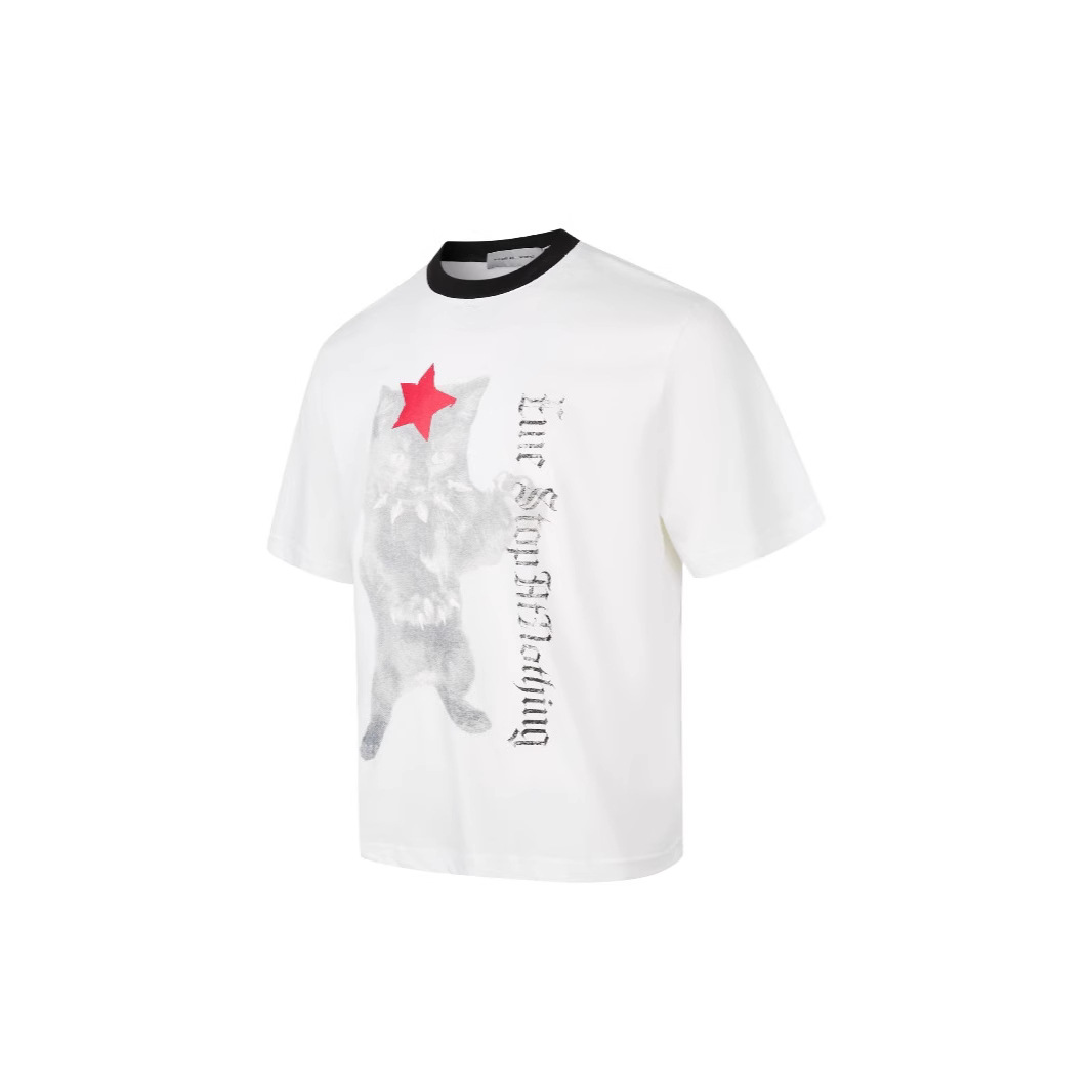 Vêtements pour hommes EME, T-shirt à manches longues imprimé chat rétro américain, coupe ample et polyvalente, idéal pour l'été._voghion.com