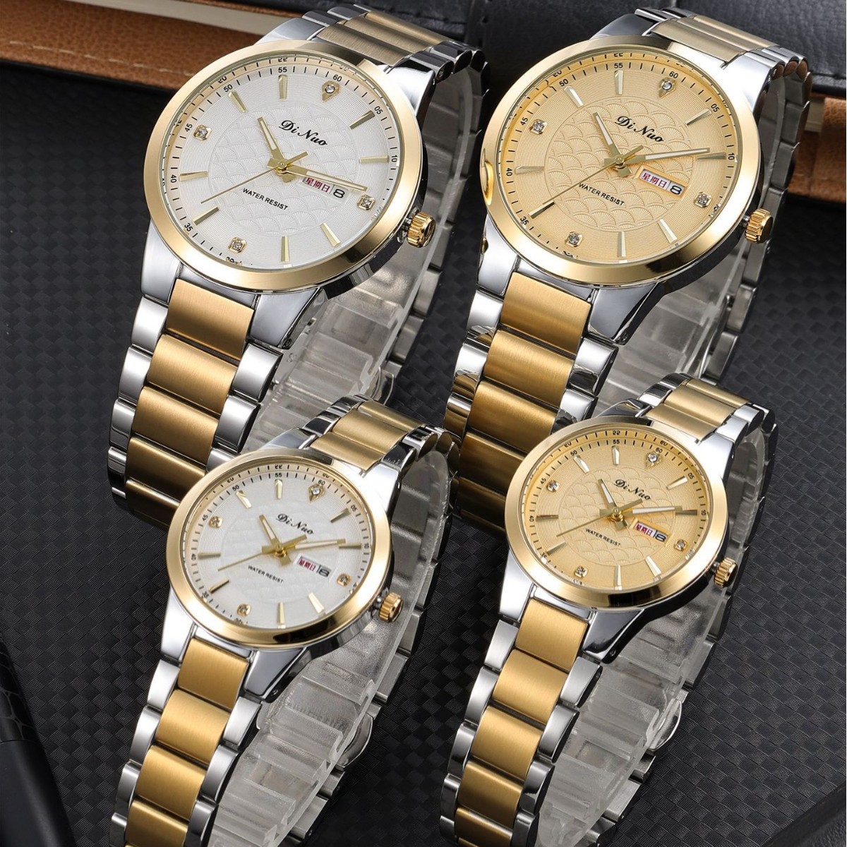 Dinuo_5901 Couple's Watch with Dual Calendar, Imported Quartz, Fashionable, Casual, Business Elite, Understated and Elegant