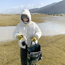 短款羽绒棉服女2024冬季新款韩系肯豆风连帽宽松加厚面包服外套