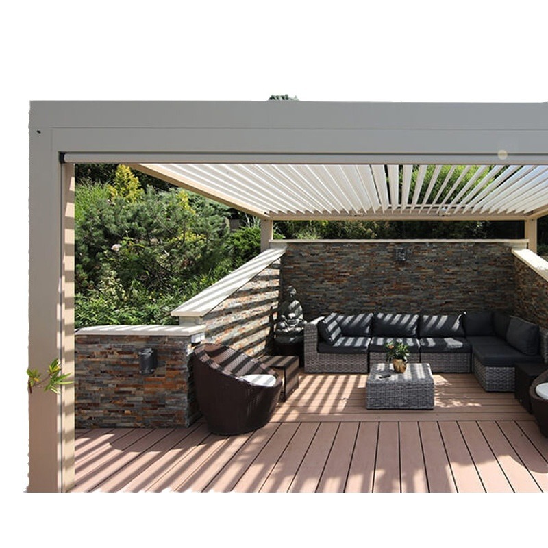 Fábrica de control remoto inteligente sombrilla a prueba de lluvia Louver Sala ecológica al aire libre ocio edificio sombrilla a prueba de lluvia Pabellón