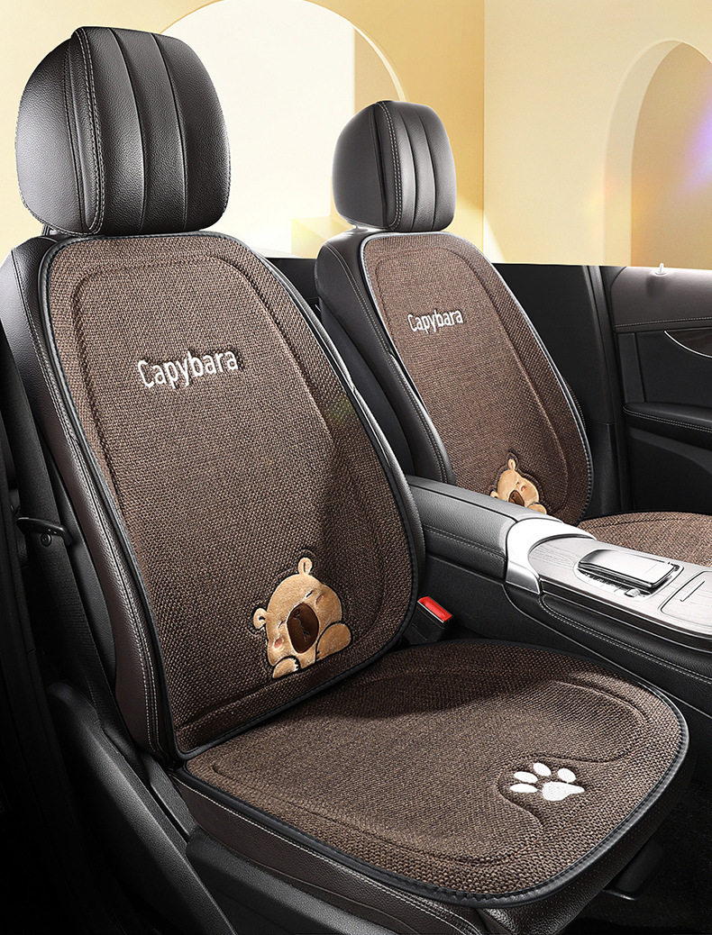 New All-Season Universal Car Seat Cushion Kapibara Linen Car Seat Cushion Single Cartoon Cute Internet Celebrity Butt Cushion