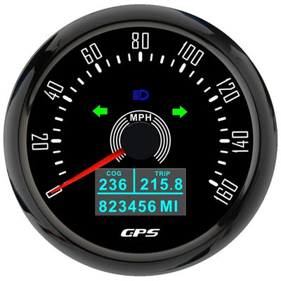 odometer speedometer with azimuth for: automobile instrument - black-frame-with-black-background-0-160mph