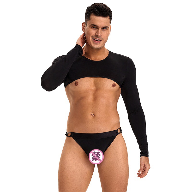 Spot Europa y América hombres sexuales interesantes ropa interior set hielo negro manga larga chaqueta corta exportación de comercio exterior transfronterizo