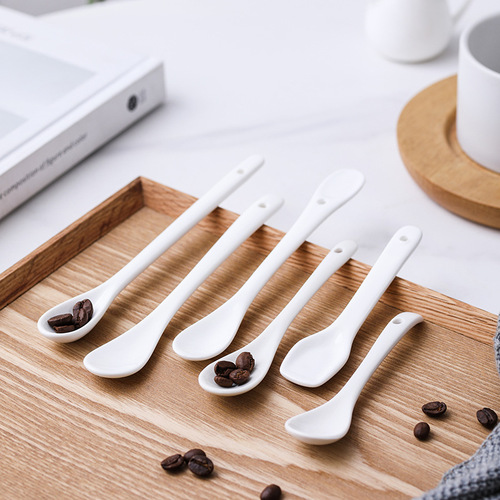 Ceramic mini spoon household commercial tableware spoon coffee spoon dessert spoon stirring spoon spoon condiment spoon