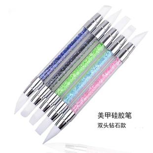New Manicure Special Cut Out Engraving Embossing Pen Manicure Glue Pen Double Head with Diamond Super Soft Silicone Manicure Tool