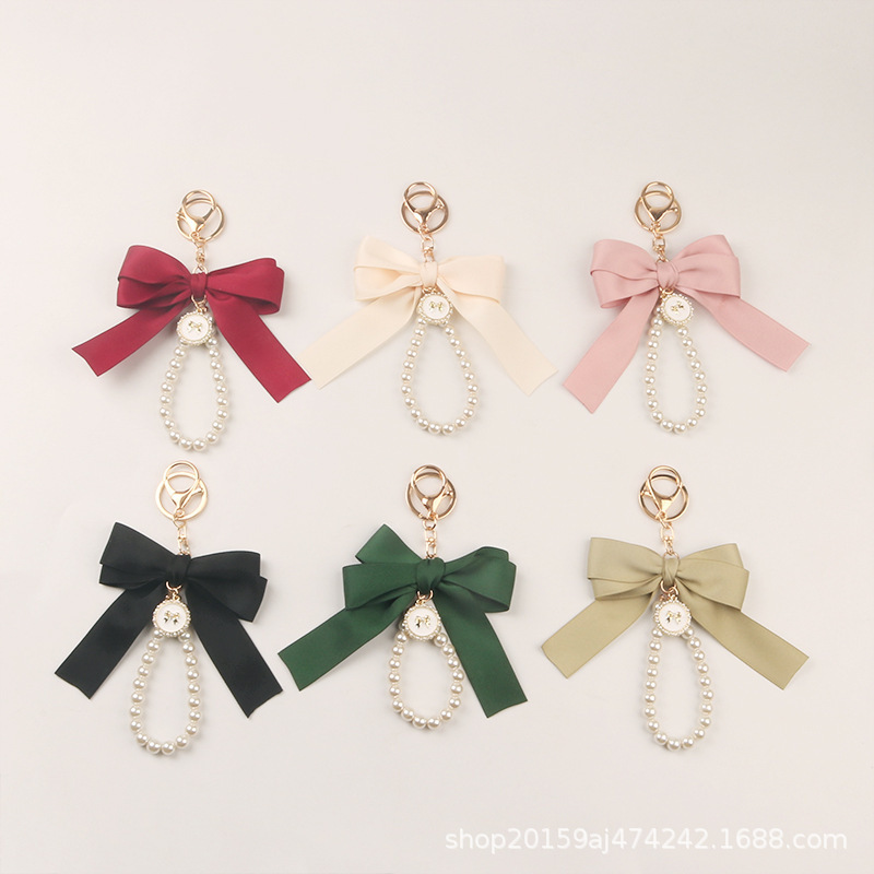 New Large Bowknot Pearl Keychain Pendant Creative Colorful Ribbon Fabric Knot Accessories Earphone Case Bag Accessories New Large Bowknot Pearl Keychain Pendant Creative Colorful Ribbon Fabric Knot Accessories Earphone Case Bag Accessories