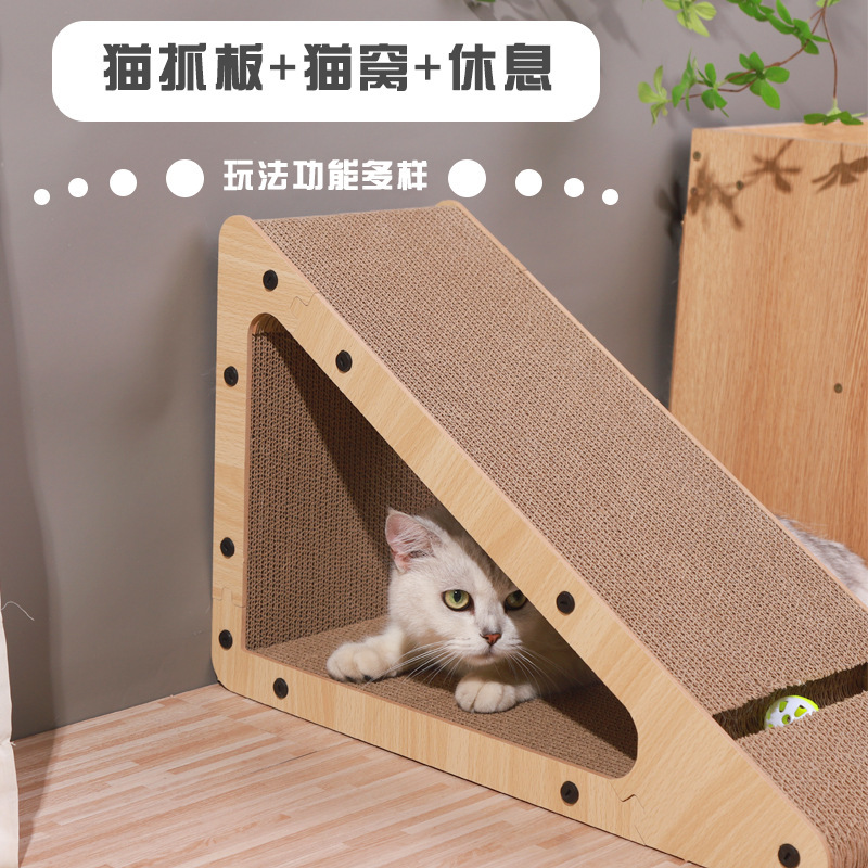Rascador para Gatos Triangular Grande de Cartón Corrugado Resistente a los Arañazos, Juguete para Gatos Antiarañazos para Sofá