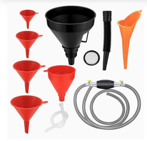 Cross-border multifunctional car and motorcycle plastic refueling funnel ten-piece set, portable hands-free gasoline filling funnel