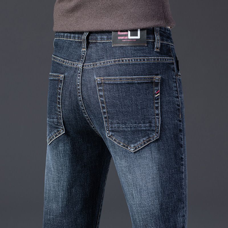 Spring High-End Men's Jeans New Style Stretch Slim Straight-Leg Pants for Men, Spring and Autumn Casual Long Pants for Middle-Aged Men