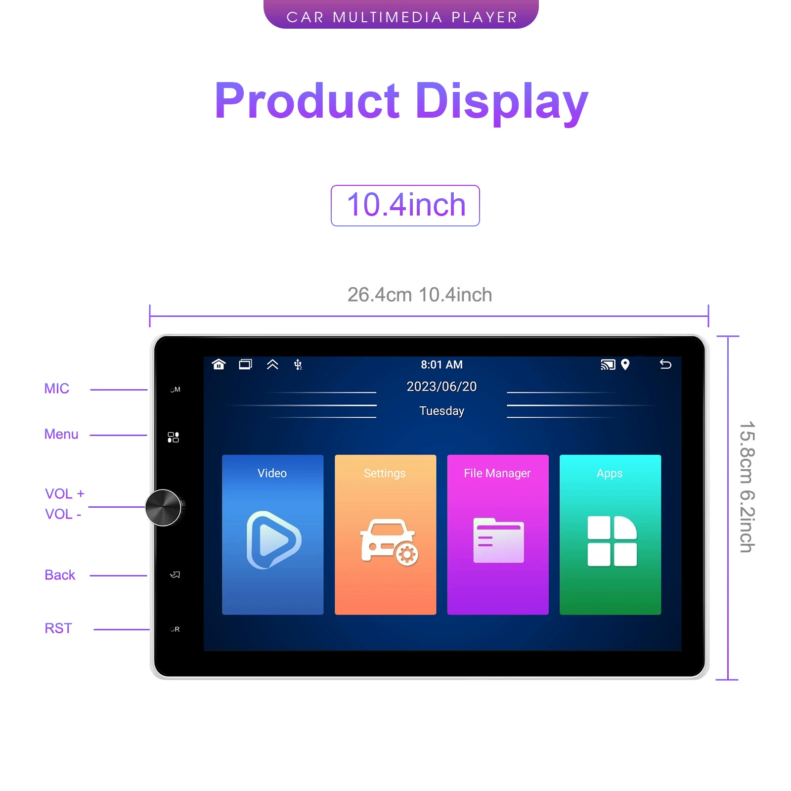 Подходит для 10,4‑дюймовой Android 13.0 однодиновой электрической роторной большой экранной навигационной центральной мультимедийной системы для автомобиля