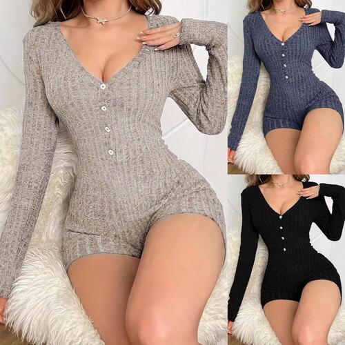 Amazon Women's Autumn/Winter European Women's Clothing Cross-border Leisure Fitted Women's Ribbed Knit Bodysuit