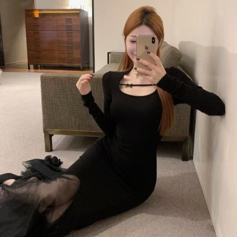 乱世佳人鱼尾裙秋季修身显瘦包臀法式设计感绝美网纱连衣裙长裙|undefined