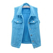 K 20527 Multi Color Denim Vest Women Short Sleeves