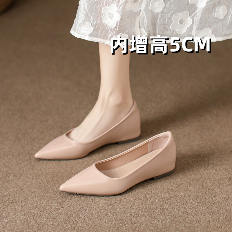 Nude Pointed-Toe Shoes ~ Height-Increasing 5cm Shallow Mouth Petite Sexy Pure Desire Gentle Temperament Simple Commuting Shoes