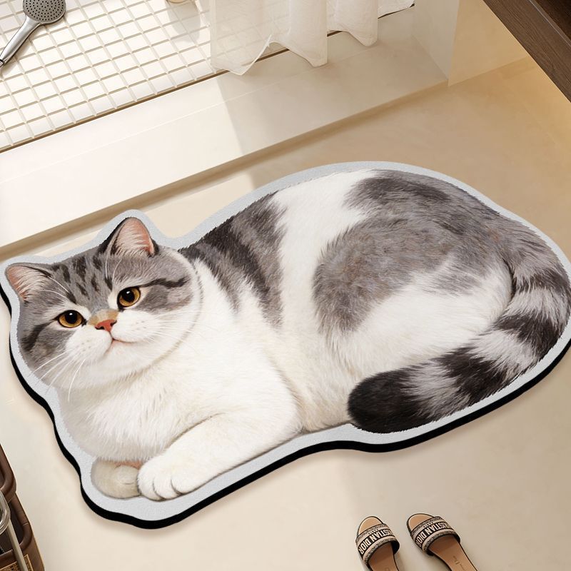Cute and Adorable Animal Diatomaceous Earth Foot Mats with 3D Plush Feel, Wear-Resistant, Dirt-Resistant, Easy to Care For, Bathroom and Toilet Floor Mats