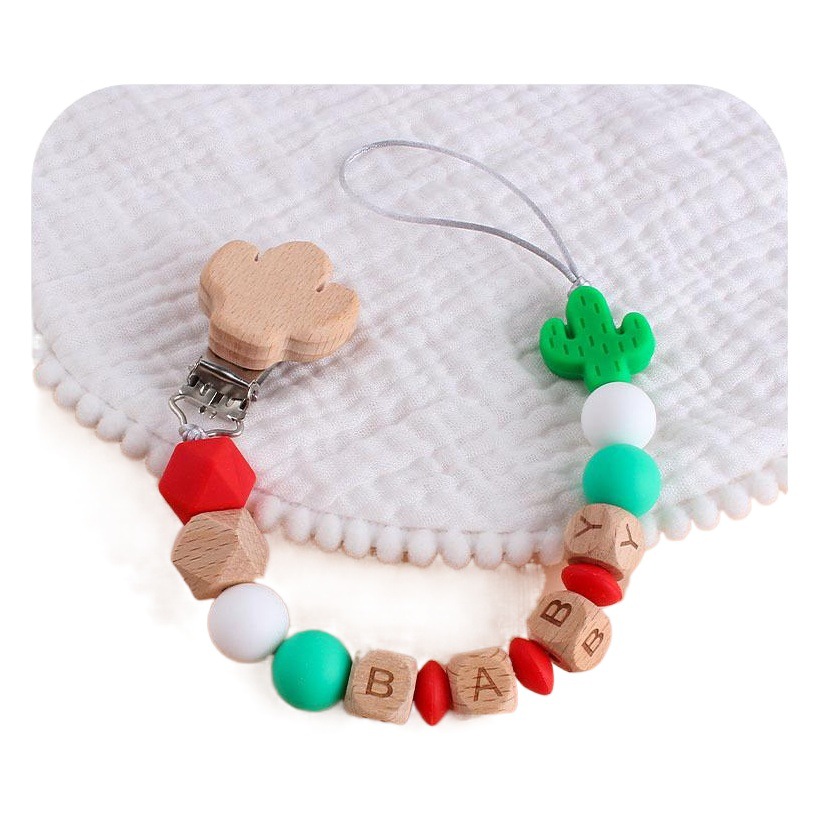 DIY creativo de dibujos animados haya cactus chupete clip de silicona cactus teether nombre del bebé personalizado Cadena de chupete