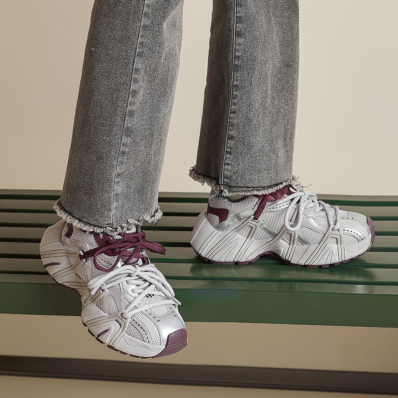 Augu Shi Deng plata zapatos de papá para mujeres 2025 nuevo otoño invierno retro zapatos deportivos de suela gruesa zapatos casuales de montaña para mujeres