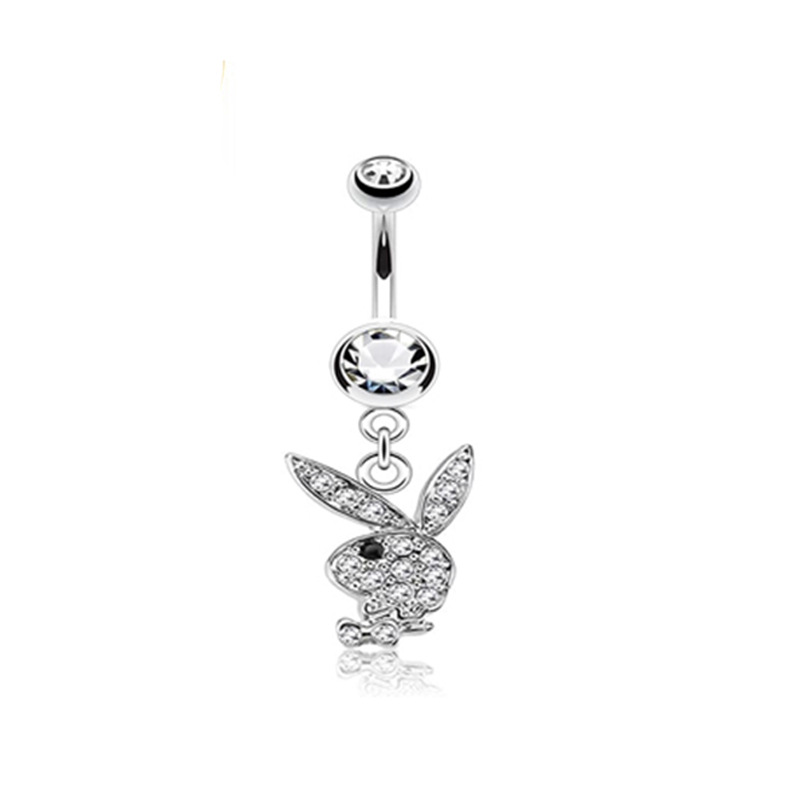 Simple Style Rabbit Stainless Steel Plating Inlay Artificial Gemstones Women's Belly Ring display picture 4