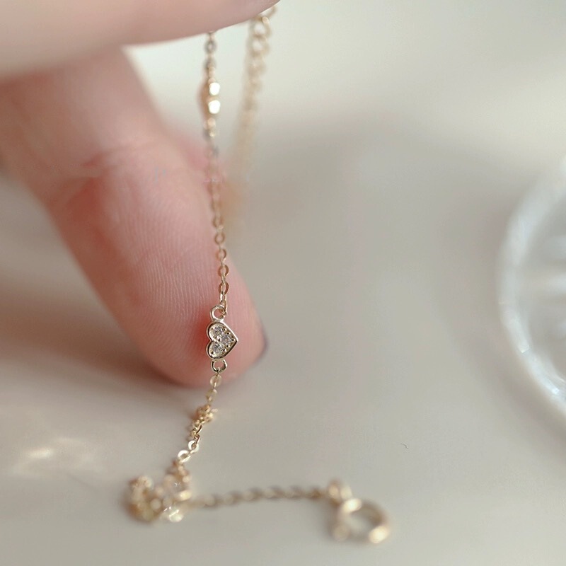 Japanese style S925 sterling silver plated 14K gold inlaid diamond bracelet for women's three small love simple light luxury versatile plain chain Japanese style S925 sterling silver plated 14K gold inlaid diamond bracelet for women's three small love simple light luxury versatile plain chain