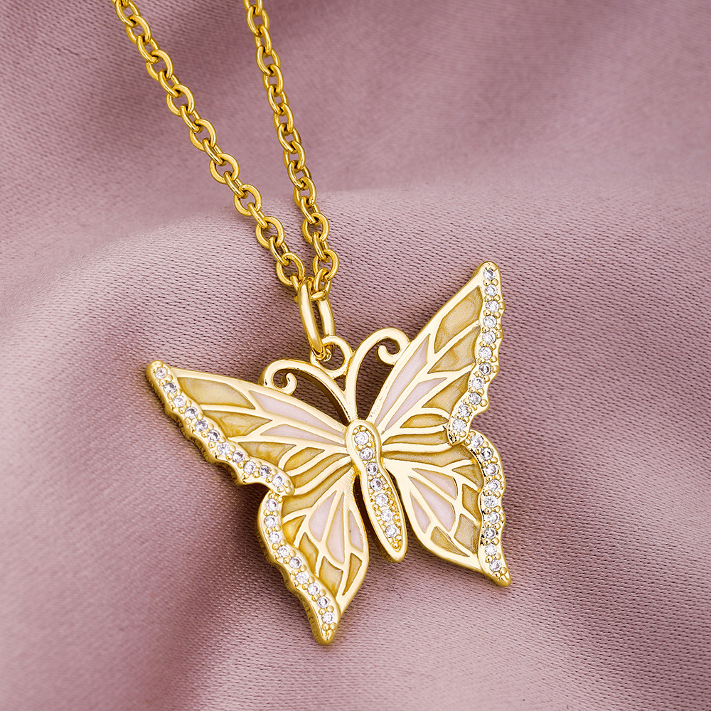 Rétro Papillon Le Cuivre Émail Incruster Zircon Pendentif 1 Pièce display picture 3