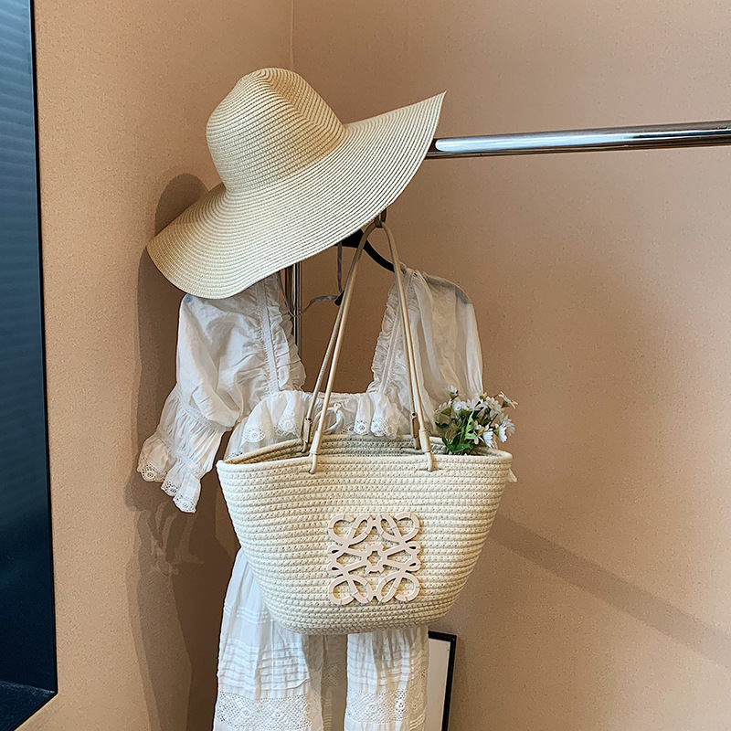 French Style Straw Bag For Women 2025 New Summer Beach Vacation Large Capacity Tote Basket Bag - Thumbnail 8